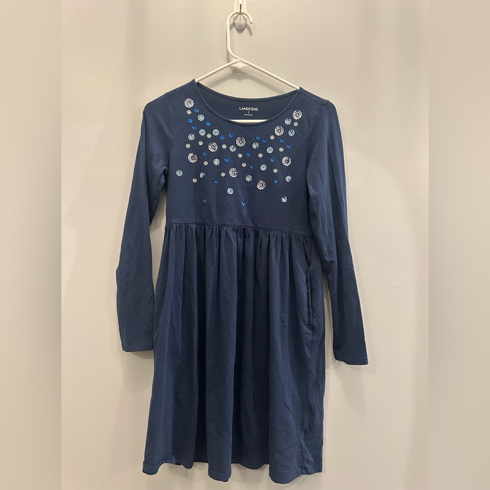EUC Lands' End Kids Navy Dress with Sequins. Girls 14.